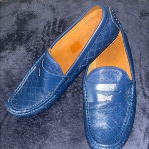 Gucci Navy Leather Slip-On Loafers